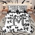 thumbnail image 1 of Feelyou Leopard Print Letter Twin Bedding Sets 7-Piece, Fashion Bowknot Monogrammed M Bedding Comforter Set, Cool Girl Ribbon Reversible Sheet Sets, Ultra Soft Bedroom Decor, 1 of 9