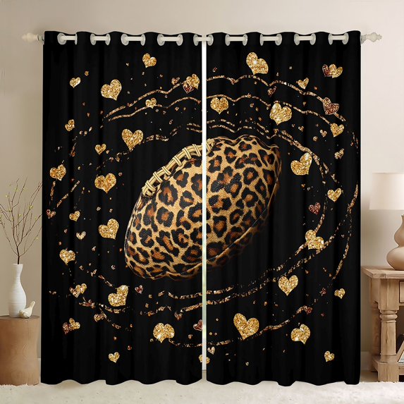 Feelyou Leopard Print Rugby Black Out Curtains, Fashion Curtains Pack of 2 (42x63 Each)