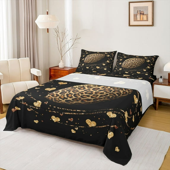 Feelyou Leopard Print Rugby Full Size Sheets, Modern Fashion Bed Sheets, 4 Pieces