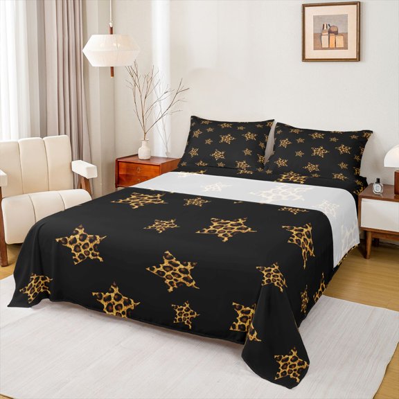 Feelyou Leopard Print Stars Twin Sheet Sets, Fashion Cartoon Bedding, 3 Pieces