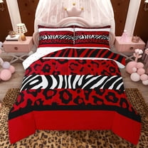 Feelyou Leopard Print Teen Twin Comforter Sets, Zebra Cheetah Wildlife Bedding Set, 2pcs