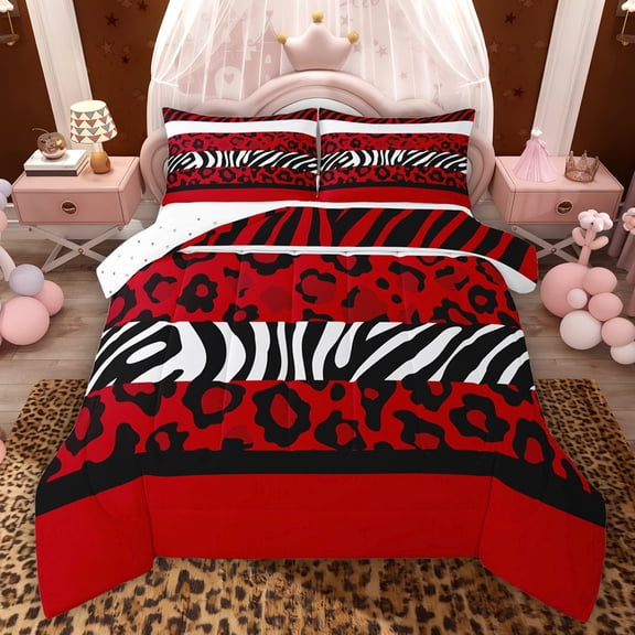 Feelyou Leopard Print Teen Twin Comforter Sets, Zebra Cheetah Wildlife Bedding Set, 2pcs