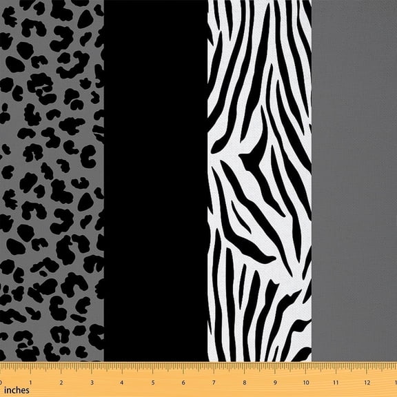 Feelyou Leopard Print Teens Fabric by the Yard 1 Yard, Black Grey Sewing Fabric, Geometric Stripe Girls Women Home Decor Fabric by the Yard, Lightweight Room Decor