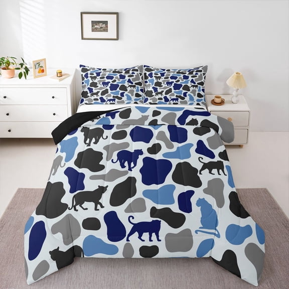 Feelyou Leopard Teen Queen Comforter Set, Polkadots Camo Camouflage Bedding Set, 3pcs