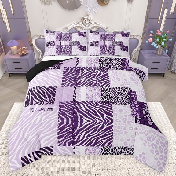 Feelyou Leopard Zebra Print Bedding Comforter Set for Adult, Dreamy Purple Twin Comforter Sets, Modern Abstract Stripes Reversible Bedding Set, Super Cozy Room Decor, 2 Pieces