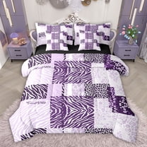Feelyou Leopard Zebra Print Twin Bedding Sets 7-Piece for Adult, Dreamy Purple Bedding Comforter Set, Modern Abstract Stripes Reversible Sheet Sets, Super Cozy Room Decor