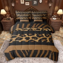Feelyou Leopard Zebra Print Twin Bedding Sets 7pcs, Brown Abstract Lines Comforter Set