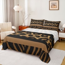 Feelyou Leopard Zebra Print Twin Sheet Sets, Brown Abstract Lines Bedding, 3pcs