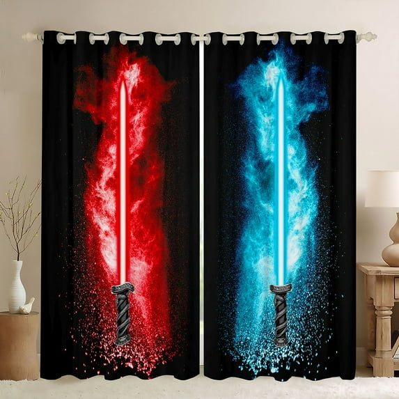 Feelyou Lightning Black Out Curtains, Red Blue Watercolor Curtains Pack of 2 (42x63 Each)