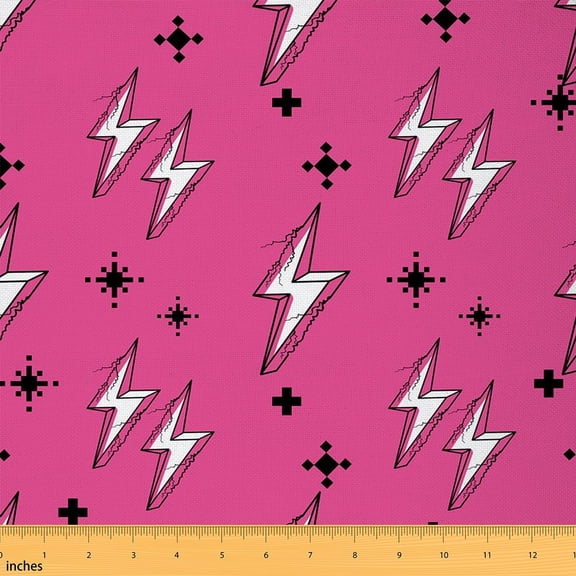 Feelyou Lightning Fabric by the Yard 1 Yard for Teens, Black Pink Home Decor Fabric by the Yard, Geometric Abstract Sewing Fabric, Lightweight Room Decor