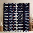 thumbnail image 1 of Feelyou Line Art Striped Fish Curtains Pack of 2 (42x84 Each) for Kids Boys Girls, Kawaii Ocean Animal Curtains Blackout, Navy, 1 of 6
