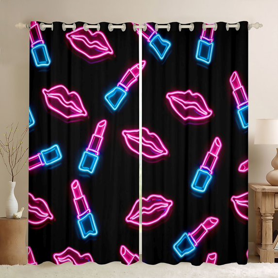 Feelyou Lipstick Curtains Pack of 2 (42x84 Each), Black Pink Curtains Blackout
