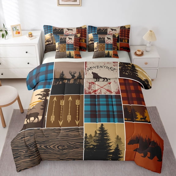 Feelyou Lodge Cabin Bedding Comforter Set 7-Piece, Pine Tree Full Bedding Set