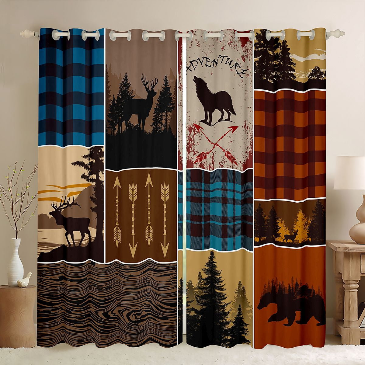 Feelyou Lodge Cabin Blackout Curtains Set of 2 (52x84 Each), Pine Tree ...