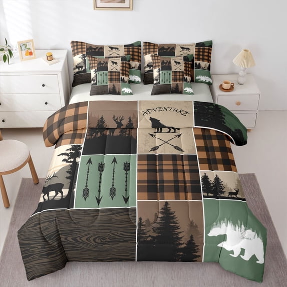 Feelyou Lodge Cabin Twin Bedding Sets 7pcs, Jungle Tree Bedding Comforter Set