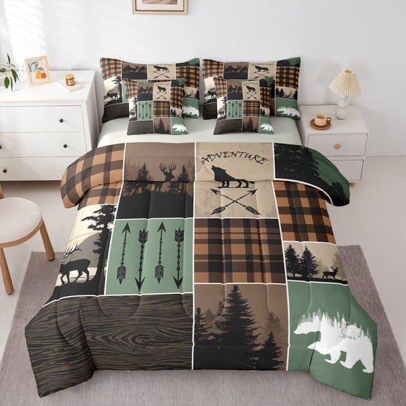 Feelyou Lodge Cabin Twin Bedding Sets 7pcs, Jungle Tree Bedding Comforter Set