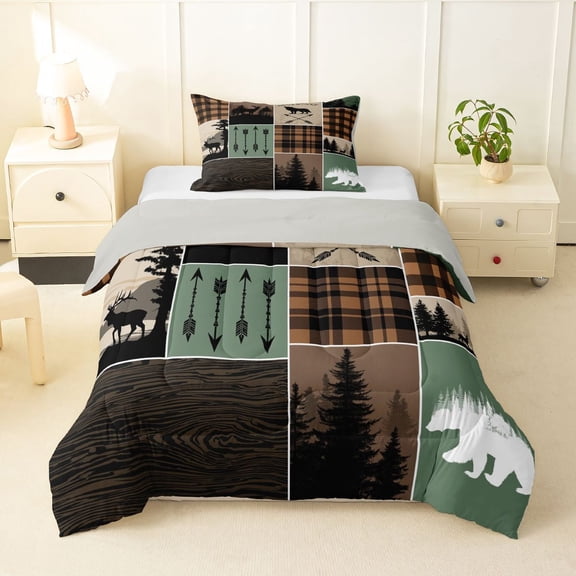 Feelyou Lodge Cabin Twin Comforter Sets, Jungle Tree Bedding Set, 2 Pieces