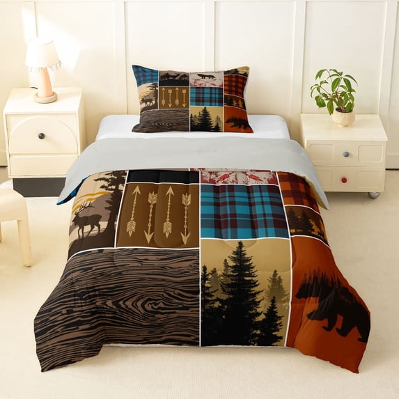 Feelyou Lodge Cabin Twin Comforter Sets, Pine Tree Bedding Set, 2-Piece