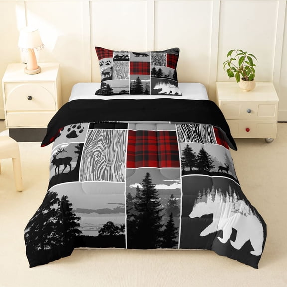 Feelyou Lodge Cabin Twin Comforter Sets, Tree Plant Bedding Set, 2pcs