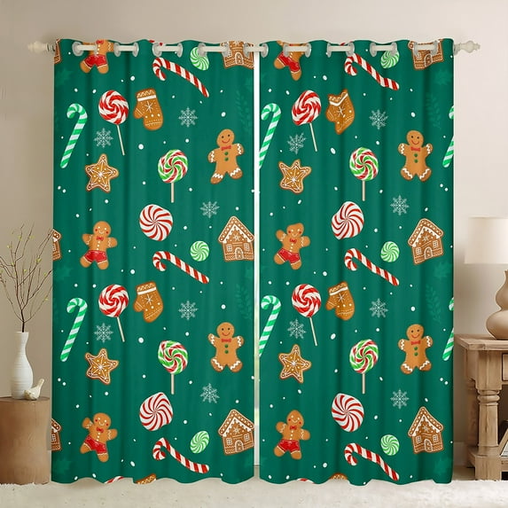 Feelyou Lollipop Candy Blackout Curtains Set of 2 (52x84 Each), Kawaii Gingerbread Man Window Curtains, Cartoon Christmas Style Curtains and Drapes, Blackout Curtains Room Decor