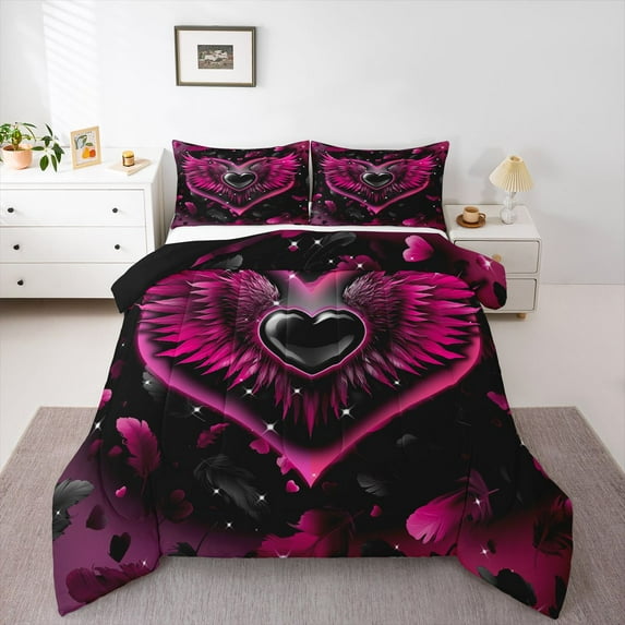 Feelyou Love Heart Angel Full Size Comforter Sets, Valentine's Day Bedding Sets, 3pcs