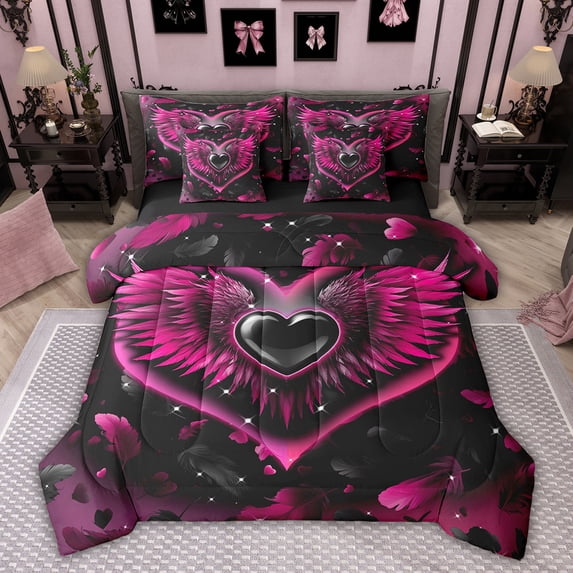 Feelyou Love Heart Angel Twin Bedding Sets 7pcs, Valentine's Day Couple Comforter Set