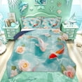 thumbnail image 1 of Feelyou Lucky Koi Fish Full Size Comforter Sets for Kids Women Girls, Lake Rose Flower Bedding Sets, Green, Blue Reversible, 3pcs, 1 of 6