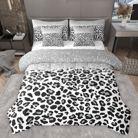 Feelyou Luxury Cheetah Print Bedding Comforter Set 7pcs, Fashion Sequin Print King Bedding Sets, Chic Abstract Bed Sheets, Microfiber Bedroom Decor