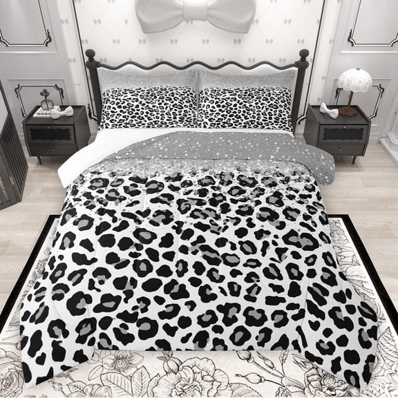 Feelyou Luxury Cheetah Print Bedding Comforter Set, Fashion Sequin Print Twin Comforter Sets, Chic Abstract Bedding Set, Microfiber Bedroom Decor, 2pcs