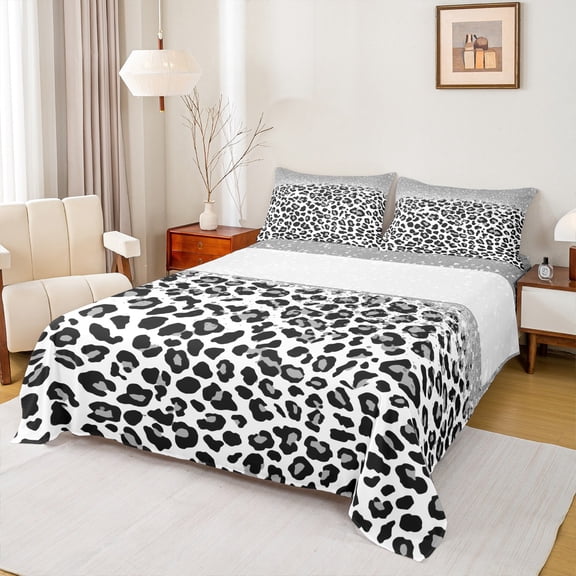 Feelyou Luxury Cheetah Print Full Size Sheets, Fashion Sequin Print Bed Sheets, Chic Abstract Sheet Sets, Microfiber Bedroom Decor, 4pcs