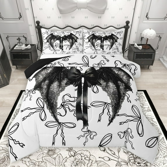 Feelyou Magic Angel Wings Full Size Comforter Sets for Girl, Cartoon Princess Bowknot Bedding Comforter Set, Fairy Tale Theme Reversible Bedding Sets, Super Cozy Room Decor, 3 Pieces