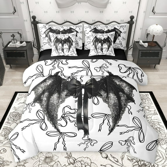 Feelyou Magic Angel Wings Twin Bedding Sets 7-Piece for Girl, Cartoon Princess Bowknot Bedding Comforter Set, Fairy Tale Theme Reversible Sheet Sets, Super Cozy Room Decor