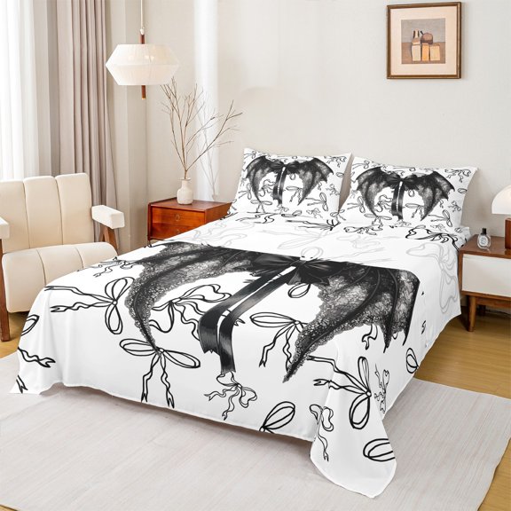 Feelyou Magic Angel Wings Twin Sheet Sets for Girl, Cartoon Princess Bowknot Twin Fitted Sheet, Fairy Tale Theme Flat Sheet, Super Cozy Room Decor, 3 Pieces