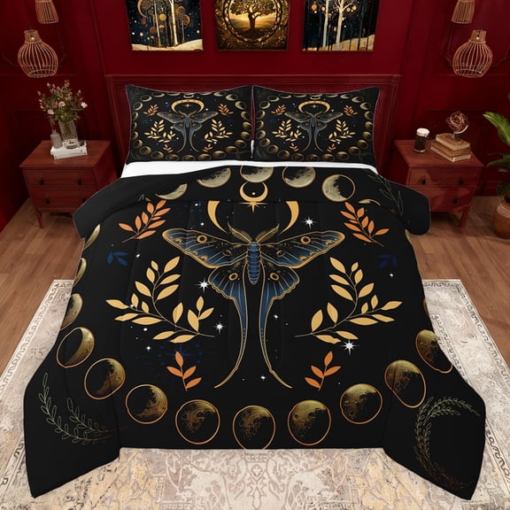 Feelyou Magic Boho Butterfly Bedding Comforter Set for Teens, Rustic Leaves Plant Twin Comforter Sets, Tribal Moon Galaxy Reversible Bedding Set, Lightweight Room Decor, 2 Pieces