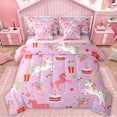 thumbnail image 1 of Feelyou Magic Cartoon Unicorn Bedding Comforter Set 7 Pieces, Happy Birthday Party Full Bedding Set, Kawaii Star Print Reversible Fitted Sheet Flat Sheet, Lightweight Room Decor, 1 of 7