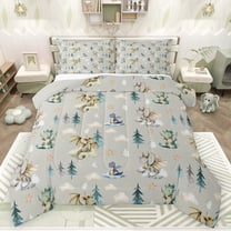 Feelyou Magic Dragon Teens Bedding Comforter Set, Kawaii Dino Animal Grey Twin Comforter Sets, Cartoon Cloud Stars Reversible Bedding Set, Ultra Soft Bedroom Decor, 2pcs