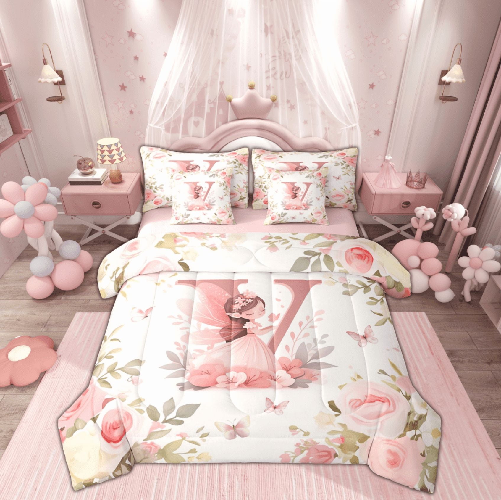 Feelyou Magic Elf Teens Bedding Comforter Set 7pcs, Pink Monogrammed V ...