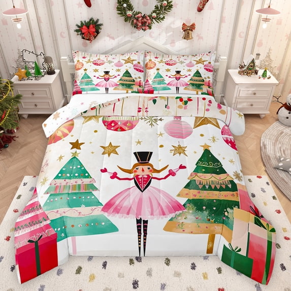 Feelyou Magic Princess Kids Queen Comforter Set, Kawaii Christmas Tree Bedding Sets, Happy Western Festival Reversible Bedding Comforter Set, Lightweight Room Decor, 3pcs
