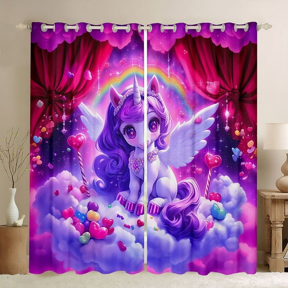 Feelyou Magic Unicorn Angel Blackout Curtains Set of 2 (52x84 Each), Dreamy Cloud Rainbow Galaxy Window Curtains, Fairy Tale Animal Curtains and Drapes, Living Room Curtains Decor