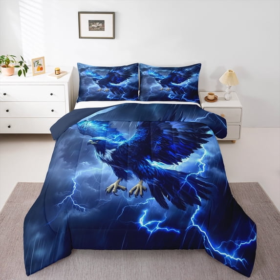 Feelyou Magical Eagle Child Full Size Comforter Sets, Nature Storm Lightning Bedding Comforter Set, 3D Wildlife Animal Reversible Bedding Sets, Ultra Soft Home Decor, 3-Piece