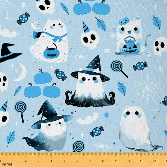 Feelyou Magical Ghost Fabric by the Yard 1 Yard, Gothic Spider Pumpkin Sewing Fabric, Halloween Candy Home Decor Fabric by the Yard, Ultra Soft Home Decor