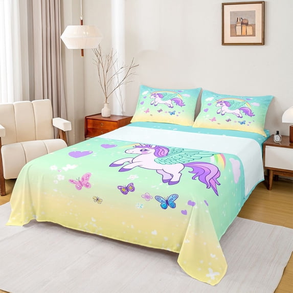 Feelyou Magical Unicorn Angel Full Size Sheets, Dreamy Butterfly Animal Bed Sheets, Teens Kids Boys Girls Sheet Sets, Lightweight Room Decor, 4-Piece