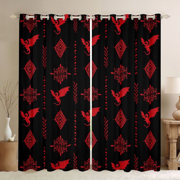 Feelyou Mandala Aztec Damask Curtains Pack of 2 (52x84 Each), Dragon Window Curtains