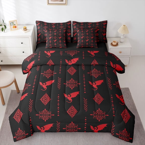 Feelyou Mandala Aztec Damask Twin Bedding Sets 7pcs, Boho Dragon Animal Comforter Set