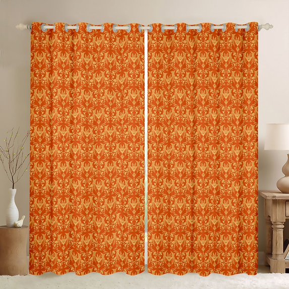 Feelyou Mandala Damask Curtains Pack of 2 (42x84 Each), Orange Red Bat Curtains Blackout