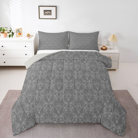 Feelyou Mandala Damask Queen Comforter Set, Rustic Sheep Skeleton Bedding Set, 3pcs