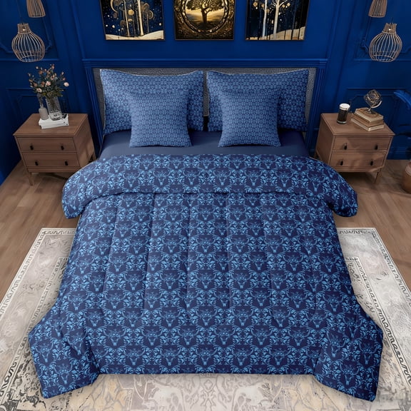Feelyou Mandala Damask Twin Bedding Sets 7pcs, Blue Boho Sheep Skull Bedding Comforter Set