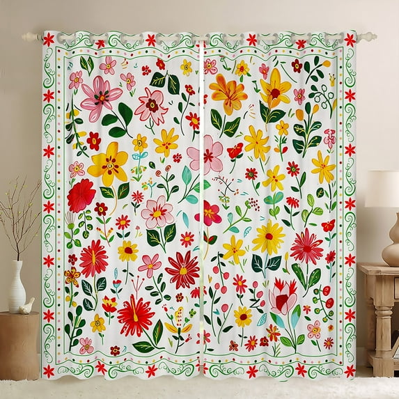 Feelyou Mandala Flower Print Black Out Curtains, Vintage Western Floral Curtains Pack of 2 (42x63 Each), Teens Women Girls Bedroom Curtains, Window Curtains Bedroom Decor