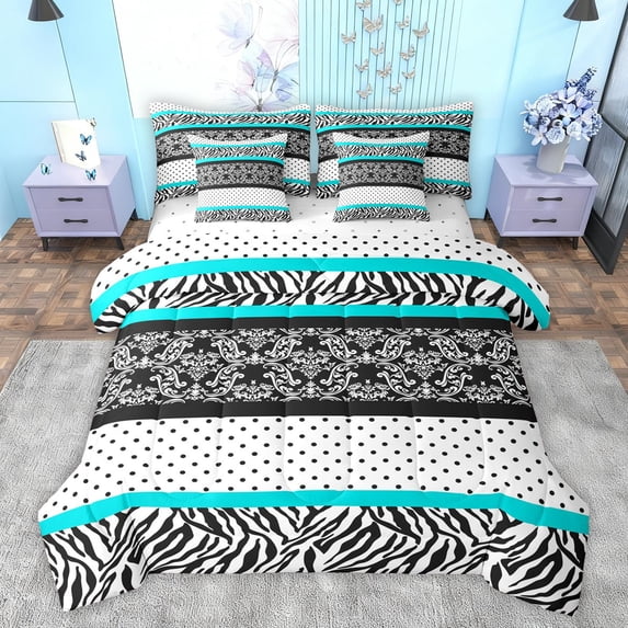 Feelyou Mandala Tribal Damask Twin Bedding Sets 7-Piece, Leopard Cheetah Print Bedding Comforter Set, Cyan Cycle Polkadots Reversible Sheet Sets, Microfiber Bedroom Decor