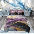 thumbnail image 1 of Feelyou Marble Ombre Twin Bedding Sets 7-Piece for Adult, Purple Grey Stripes Bedding Comforter Set, Watercolor Artwork Reversible Sheet Sets, Luxury Bedroom Decor, 1 of 7